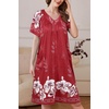image:imageEkouaer Womens Zipper Front Mumu Duster Robes with Pockets Soft Housecoat  Soft material Zipfront Pleated neckline Short sleeves Two pockets Knee length Housecoat Night gown Lounge robeWine Red Floral