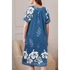 image:imageEkouaer Womens Zipper Front Mumu Duster Robes with Pockets Soft Housecoat  Soft material Zipfront Pleated neckline Short sleeves Two pockets Knee length Housecoat Night gown Lounge robeFloral Blue