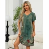 image:imageEkouaer Womens Zipper Front Mumu Duster Robes with Pockets Soft Housecoat  Soft material Zipfront Pleated neckline Short sleeves Two pockets Knee length Housecoat Night gown Lounge robeGreen Ethnic Floral