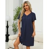 image:imageEkouaer Womens Zipper Front Mumu Duster Robes with Pockets Soft Housecoat  Soft material Zipfront Pleated neckline Short sleeves Two pockets Knee length Housecoat Night gown Lounge robeNavy Blue