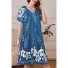 image:imageEkouaer Womens Zipper Front Mumu Duster Robes with Pockets Soft Housecoat  Soft material Zipfront Pleated neckline Short sleeves Two pockets Knee length Housecoat Night gown Lounge robeFloral Blue