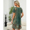 image:imageEkouaer Womens Zipper Front Mumu Duster Robes with Pockets Soft Housecoat  Soft material Zipfront Pleated neckline Short sleeves Two pockets Knee length Housecoat Night gown Lounge robeGreen Ethnic Floral