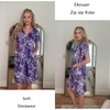 image:imageEkouaer Womens Zipper Front Mumu Duster Robes with Pockets Soft Housecoat  Soft material Zipfront Pleated neckline Short sleeves Two pockets Knee length Housecoat Night gown Lounge robeA Floral Purple