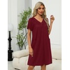 image:imageEkouaer Womens Zipper Front Mumu Duster Robes with Pockets Soft Housecoat  Soft material Zipfront Pleated neckline Short sleeves Two pockets Knee length Housecoat Night gown Lounge robeWine Red
