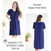 image:imageEkouaer Womens Zipper Front Mumu Duster Robes with Pockets Soft Housecoat  Soft material Zipfront Pleated neckline Short sleeves Two pockets Knee length Housecoat Night gown Lounge robeNavy Blue