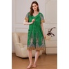image:imageEkouaer Womens Zipper Front Mumu Duster Robes with Pockets Soft Housecoat  Soft material Zipfront Pleated neckline Short sleeves Two pockets Knee length Housecoat Night gown Lounge robeFeather Green