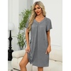 image:imageEkouaer Womens Zipper Front Mumu Duster Robes with Pockets Soft Housecoat  Soft material Zipfront Pleated neckline Short sleeves Two pockets Knee length Housecoat Night gown Lounge robeGrey