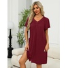 image:imageEkouaer Womens Zipper Front Mumu Duster Robes with Pockets Soft Housecoat  Soft material Zipfront Pleated neckline Short sleeves Two pockets Knee length Housecoat Night gown Lounge robeWine Red
