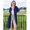 image:imageEkouaer Zipper Robes for Women Knee Length Bathrobe Lightweight Housecoat Short Sleeve Nightgown with Pockets S3XLNavy Blue