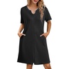 image:imageEkouaer Zipper Robes for Women Knee Length Bathrobe Lightweight Housecoat Short Sleeve Nightgown with Pockets S3XLBlack