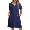 image:imageEkouaer Zipper Robes for Women Knee Length Bathrobe Lightweight Housecoat Short Sleeve Nightgown with Pockets S3XLNavy Blue