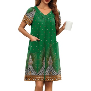 image:imageEkouaer Womens Zipper Front Mumu Duster Robes with Pockets Soft Housecoat  Soft material Zipfront Pleated neckline Short sleeves Two pockets Knee length Housecoat Night gown Lounge robeFeather Green