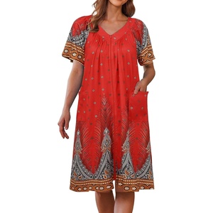 image:imageEkouaer Womens Zipper Front Mumu Duster Robes with Pockets Soft Housecoat  Soft material Zipfront Pleated neckline Short sleeves Two pockets Knee length Housecoat Night gown Lounge robeFeather Red