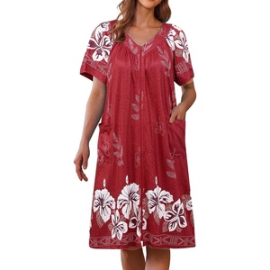 image:imageEkouaer Womens Zipper Front Mumu Duster Robes with Pockets Soft Housecoat  Soft material Zipfront Pleated neckline Short sleeves Two pockets Knee length Housecoat Night gown Lounge robeWine Red Floral