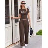 image:imageEkouaer Lounge Sets for Women 2 Piece Summer Matching Set with Pockets  Vacation Airport Travel OutfitsSoft Stretch LoungewearSlim Short Sleeve Graphic Top and PantsComfy Casual ClothesBrownletter