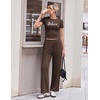 image:imageEkouaer Lounge Sets for Women 2 Piece Summer Matching Set with Pockets  Vacation Airport Travel OutfitsSoft Stretch LoungewearSlim Short Sleeve Graphic Top and PantsComfy Casual ClothesBrownletter