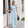 image:imageEkouaer Lounge Sets for Women 2 Piece Summer Matching Set with Pockets  Vacation Airport Travel OutfitsSoft Stretch LoungewearSlim Short Sleeve Graphic Top and PantsComfy Casual ClothesLight Bluepalm Tree