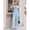 image:imageEkouaer Lounge Sets for Women 2 Piece Summer Matching Set with Pockets  Vacation Airport Travel OutfitsSoft Stretch LoungewearSlim Short Sleeve Graphic Top and PantsComfy Casual ClothesLight Bluebutterfly