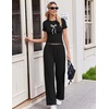 image:imageEkouaer Lounge Sets for Women 2 Piece Summer Matching Set with Pockets  Vacation Airport Travel OutfitsSoft Stretch LoungewearSlim Short Sleeve Graphic Top and PantsComfy Casual ClothesBlackbow