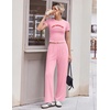 image:imageEkouaer Lounge Sets for Women 2 Piece Summer Matching Set with Pockets  Vacation Airport Travel OutfitsSoft Stretch LoungewearSlim Short Sleeve Graphic Top and PantsComfy Casual ClothesPinkletter