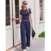 image:imageEkouaer Lounge Sets for Women 2 Piece Summer Matching Set with Pockets  Vacation Airport Travel OutfitsSoft Stretch LoungewearSlim Short Sleeve Graphic Top and PantsComfy Casual ClothesNavy Bluebow