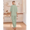 image:imageEkouaer Pajamas for Women Set Button Up Short Sleeve Pjs with Long Pants  Summer Sleepwear Deep Pockets Soft Fabric 2 Piece Lounge Set Relaxed Fit Various OccasionsLight Green