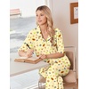 image:imageEkouaer Pajamas for Women Set Button Up Short Sleeve Pjs with Long Pants  Summer Sleepwear Deep Pockets Soft Fabric 2 Piece Lounge Set Relaxed Fit Various OccasionsPale Yellow Fruit