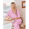 image:imageEkouaer Pajamas for Women Set Button Up Short Sleeve Pjs with Long Pants  Summer Sleepwear Deep Pockets Soft Fabric 2 Piece Lounge Set Relaxed Fit Various OccasionsPink Cherry