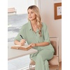 image:imageEkouaer Pajamas for Women Set Button Up Short Sleeve Pjs with Long Pants  Summer Sleepwear Deep Pockets Soft Fabric 2 Piece Lounge Set Relaxed Fit Various OccasionsLight Green