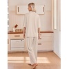image:imageEkouaer Pajamas for Women Set Button Up Short Sleeve Pjs with Long Pants  Summer Sleepwear Deep Pockets Soft Fabric 2 Piece Lounge Set Relaxed Fit Various OccasionsChampagne