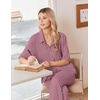 image:imageEkouaer Pajamas for Women Set Button Up Short Sleeve Pjs with Long Pants  Summer Sleepwear Deep Pockets Soft Fabric 2 Piece Lounge Set Relaxed Fit Various OccasionsDusty Rose
