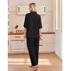 image:imageEkouaer Pajamas for Women Set Button Up Short Sleeve Pjs with Long Pants  Summer Sleepwear Deep Pockets Soft Fabric 2 Piece Lounge Set Relaxed Fit Various OccasionsBlack