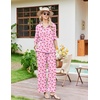 image:imageEkouaer Pajamas for Women Set Button Up Short Sleeve Pjs with Long Pants  Summer Sleepwear Deep Pockets Soft Fabric 2 Piece Lounge Set Relaxed Fit Various OccasionsPink Cherry