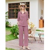image:imageEkouaer Pajamas for Women Set Button Up Short Sleeve Pjs with Long Pants  Summer Sleepwear Deep Pockets Soft Fabric 2 Piece Lounge Set Relaxed Fit Various OccasionsDusty Rose