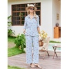 image:imageEkouaer Pajamas for Women Set Button Up Short Sleeve Pjs with Long Pants  Summer Sleepwear Deep Pockets Soft Fabric 2 Piece Lounge Set Relaxed Fit Various OccasionsBlue Gingham Cherry