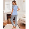 image:imageEkouaer Pajamas for Women Set Short Sleeve PJ Set 2 Piece Jogger Pants  Womens Round Neck Sleepwear with Raglan Sleeve Side Pockets Relaxed Fit Loungewear for Home Lounging Daily Wear TravelLight Blue