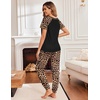 image:imageEkouaer Pajamas for Women Set Short Sleeve PJ Set 2 Piece Jogger Pants  Womens Round Neck Sleepwear with Raglan Sleeve Side Pockets Relaxed Fit Loungewear for Home Lounging Daily Wear TravelBlack Leopard