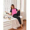 image:imageEkouaer Pajamas for Women Set Short Sleeve PJ Set 2 Piece Jogger Pants  Womens Round Neck Sleepwear with Raglan Sleeve Side Pockets Relaxed Fit Loungewear for Home Lounging Daily Wear TravelBlackPink