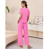 image:imageEkouaer Womens Ribbed Knit Lounge Set Short Sleeve Top and Long Pants Soft Pajama Set 2 Piece Sleepwear with PocketsHot Pink