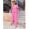 image:imageEkouaer Womens Ribbed Knit Lounge Set Short Sleeve Top and Long Pants Soft Pajama Set 2 Piece Sleepwear with PocketsHot Pink