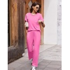 image:imageEkouaer Womens Ribbed Knit Lounge Set Short Sleeve Top and Long Pants Soft Pajama Set 2 Piece Sleepwear with PocketsHot Pink