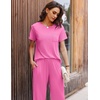 image:imageEkouaer Womens Ribbed Knit Lounge Set Short Sleeve Top and Long Pants Soft Pajama Set 2 Piece Sleepwear with PocketsHot Pink