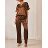 image:imageEkouaer Womens Satin Silky Pajama Set 2 Piece V Neck Silk Pjs with Pocket  Short SleeveSoft SleepwearLightweight Lounge SetsComfy LoungewearBridal Wedding Party Pajamas GiftsXS2XLBrown