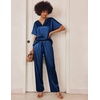 image:imageEkouaer Womens Satin Silky Pajama Set 2 Piece V Neck Silk Pjs with Pocket  Short SleeveSoft SleepwearLightweight Lounge SetsComfy LoungewearBridal Wedding Party Pajamas GiftsXS2XLNavy Blue