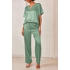 image:imageEkouaer Womens Satin Silky Pajama Set 2 Piece V Neck Silk Pjs with Pocket  Short SleeveSoft SleepwearLightweight Lounge SetsComfy LoungewearBridal Wedding Party Pajamas GiftsXS2XLIce Green
