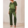 image:imageEkouaer Womens Satin Silky Pajama Set 2 Piece V Neck Silk Pjs with Pocket  Short SleeveSoft SleepwearLightweight Lounge SetsComfy LoungewearBridal Wedding Party Pajamas GiftsXS2XLArmy Green