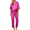 image:imageEkouaer Womens Satin Silky Pajama Set 2 Piece V Neck Silk Pjs with Pocket  Short SleeveSoft SleepwearLightweight Lounge SetsComfy LoungewearBridal Wedding Party Pajamas GiftsXS2XLPlum