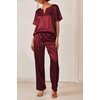 image:imageEkouaer Womens Satin Silky Pajama Set 2 Piece V Neck Silk Pjs with Pocket  Short SleeveSoft SleepwearLightweight Lounge SetsComfy LoungewearBridal Wedding Party Pajamas GiftsXS2XLWine Red