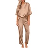 image:imageEkouaer Womens Satin Silky Pajama Set 2 Piece V Neck Silk Pjs with Pocket  Short SleeveSoft SleepwearLightweight Lounge SetsComfy LoungewearBridal Wedding Party Pajamas GiftsXS2XLKhaki