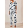 image:imageEkouaer Womens Satin Silky Pajama Set 2 Piece V Neck Silk Pjs with Pocket  Short SleeveSoft SleepwearLightweight Lounge SetsComfy LoungewearBridal Wedding Party Pajamas GiftsXS2XLFloral White